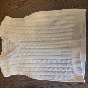 Source Unknown Cream Cable Knit V-Neck Sweater Vest